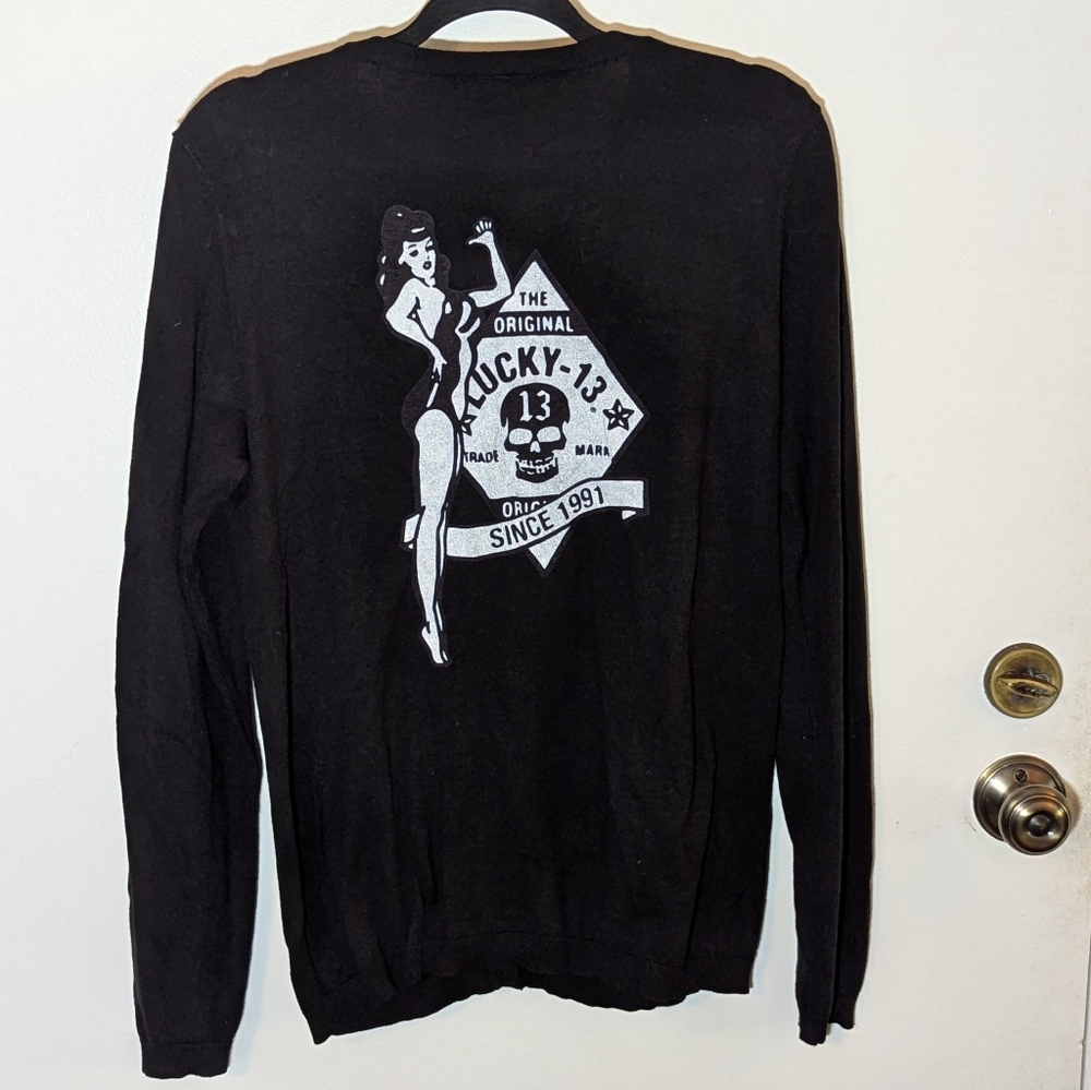 Lucky 13 Pinup Skull Cardigan Medium